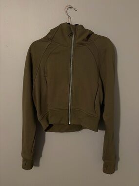 Olive Green Full-Zip Hooded crop Jacket